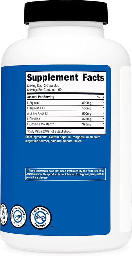Nutricost Nitric Oxide Booster – 2250mg Muscle Pump, Endurance & Energy Support – 180 Capsules – Gluten-Free, Non-GMO