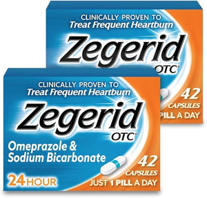 Zegerid OTC Capsules – 42 Count – Omeprazole 20mg + Sodium Bicarbonate – Dual-Action PPI for 24-Hour Frequent Heartburn Relief – Acid Reducer with Fast Absorption