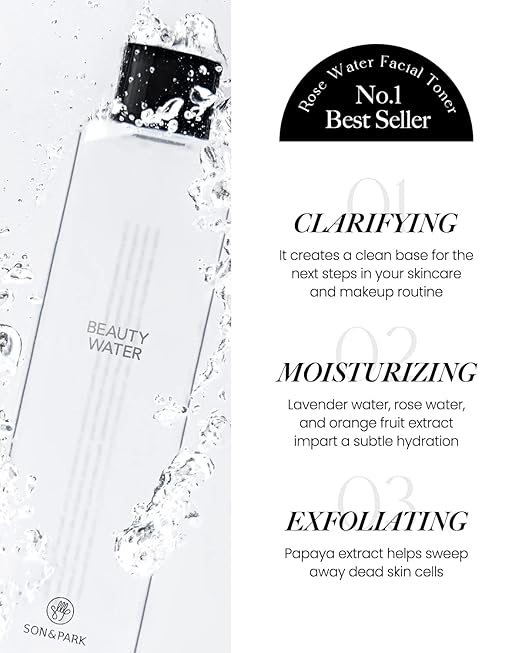 SON & PARK Beauty Water – Multi-Purpose Toner, Exfoliating & Hydrating Cleansing Water with Rose, Witch Hazel & Lavender, K-Beauty, 340ml
