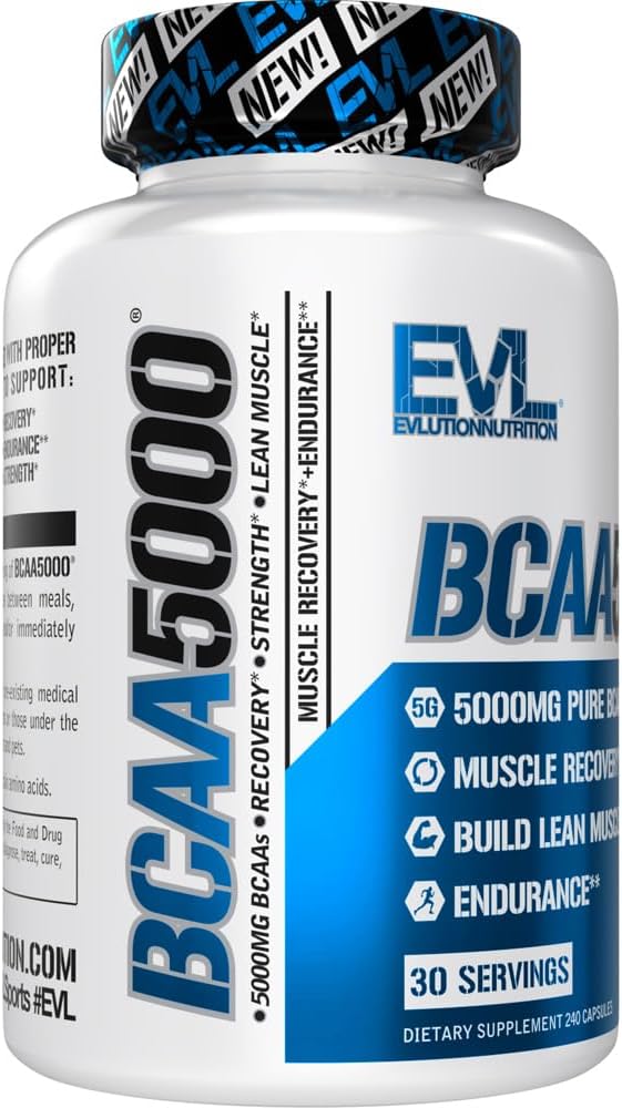 EVL BCAAs Amino Acids Supplement for Men – 2:1:1 Ratio, 5g BCAA Capsules, 30 Servings, Post-Workout Recovery & Lean Muscle Builder