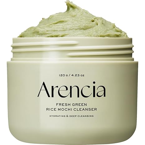 Arencia Green Rice Mochi Face Cleanser – 3-in-1 Rice Water, Green Tea & Mugwort Cleanser, Mask & Gentle Scrub for Pore Minimizing & Blackhead Removal, Vegan K-Beauty