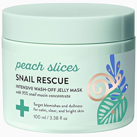 Peach Slices Snail Rescue Intensive Wash-Off Face Mask – 95% Snail Mucin for Dark Spots, Blemishes & Hydration – Calming, Fragrance-Free K-Beauty (3.38 oz)