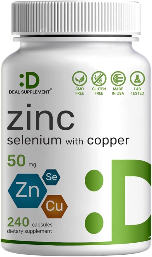 Deal Supplement Zinc 50mg with Selenium & Copper – Zinc Picolinate Immune Complex – 240 Capsules