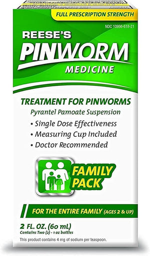 REESE'S Pinworm Medicine Liquid – Full Prescription Strength Pyrantel Pamoate, Fast Single-Dose Treatment for Entire Family, 2 oz