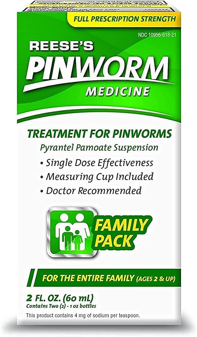 REESE'S Pinworm Medicine Liquid – Full Prescription Strength Pyrantel Pamoate, Fast Single-Dose Treatment for Entire Family, 2 oz