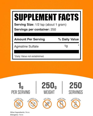BulkSupplements.com Agmatine Sulfate Powder – Unflavored, Nitric Oxide Booster, 1g Per Serving, 250g