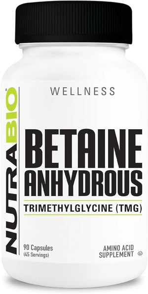 NutraBio TMG Supplements – Betaine Anhydrous (Trimethylglycine), 500mg, Pure TMG Capsules