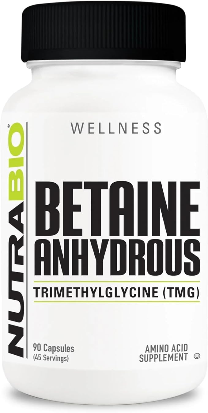 NutraBio TMG Supplements – Betaine Anhydrous (Trimethylglycine), 500mg, Pure TMG Capsules