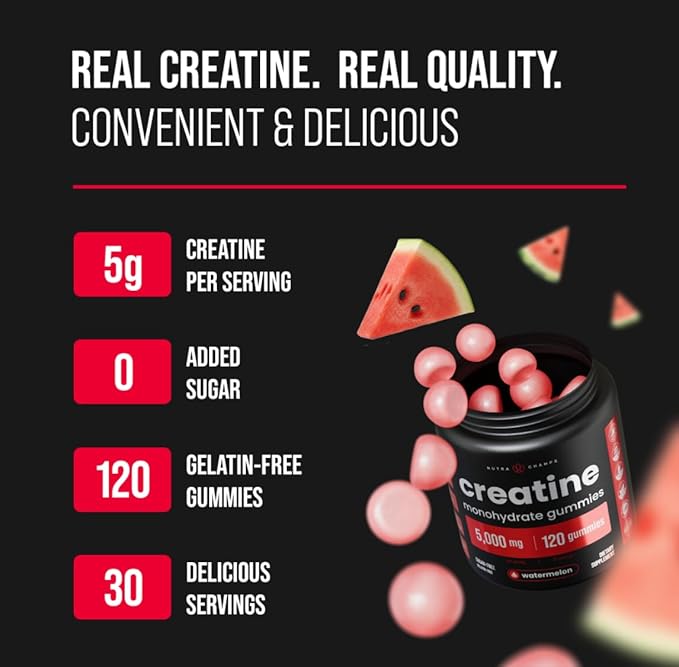 NutraChamps Creatine Gummies – 120 Count, 5g Sugar-Free Chewable Creatine for Men & Women