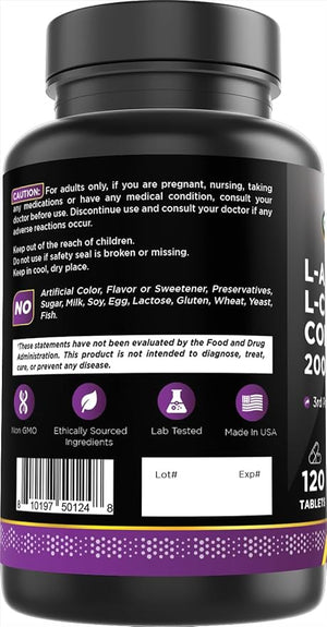 Oxify L-Arginine L-Citrulline Complex – 2000 mg Per Serving, 120 Tablets, Gluten-Free, Non-GMO, Made in USA