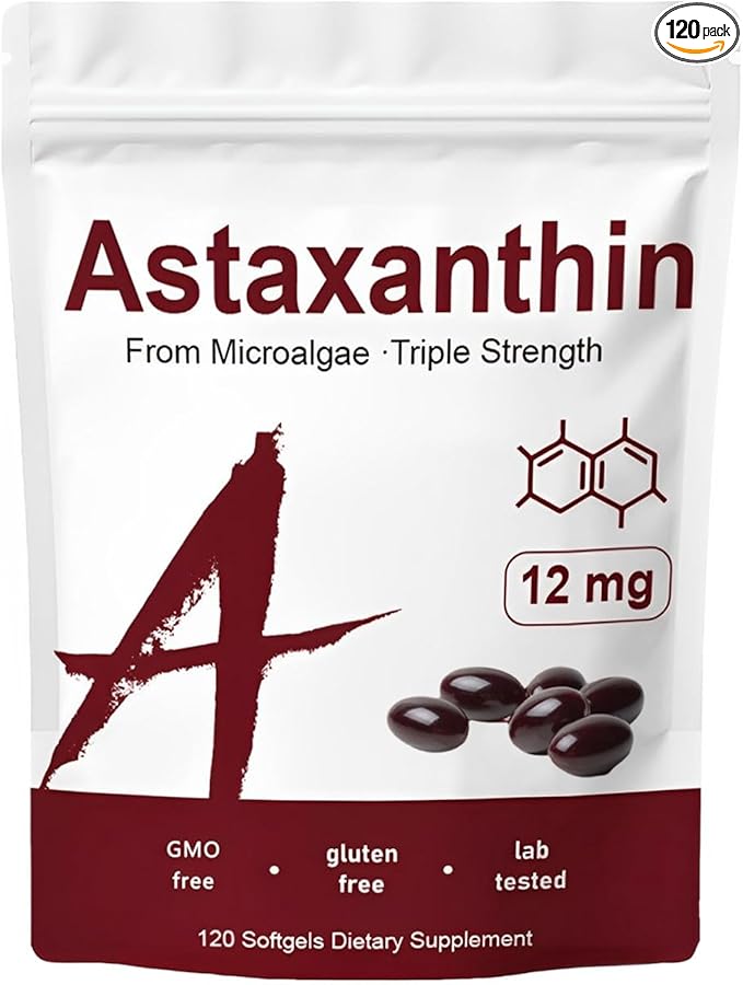 Astaxanthin 12mg – Premium Antioxidant for Immune, Skin, Eye & Joint Health – Non-GMO, Gluten-Free – 120 Softgels (4 Month Supply)