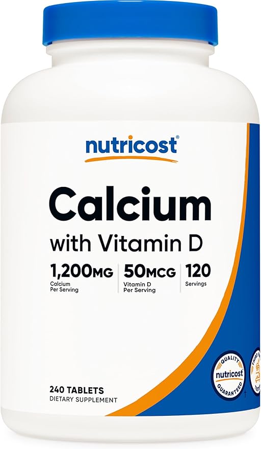 Nutricost Calcium 1200mg with Vitamin D 2000 IU – Bone Health & Absorption – 240 Tablets