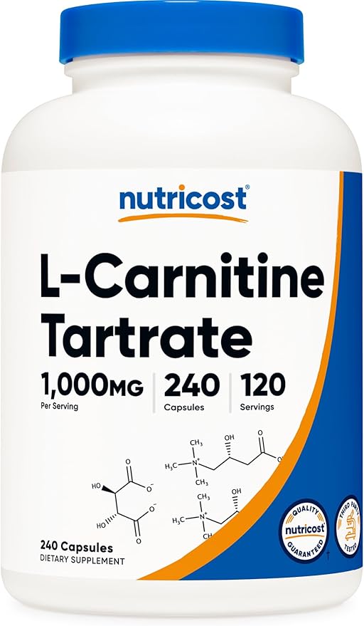 Nutricost L-Carnitine Tartrate 1000mg – Fat Metabolism & Energy Support – Non-GMO, Gluten-Free – 240 Capsules (120 Servings)