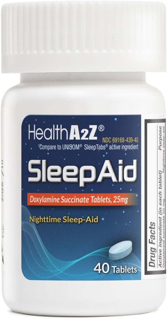HealthA2Z Sleep Aid – 25mg Doxylamine Succinate – 120 Tablets – Nighttime Sleep Support, Non-Habit Forming