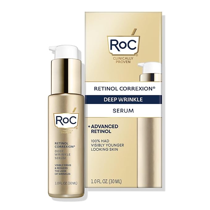 RoC Retinol Correxion Deep Wrinkle Serum with Vitamin C – Anti-Aging, Fine Lines, Dark Spots & Acne Scars – Fragrance Free – 1 oz