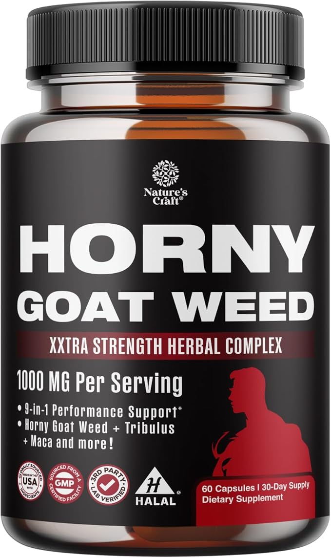 Horny Goat Weed for Men – Extra Strength Male Vitality Supplement with Black Maca, Tongkat Ali, Ginseng & Saw Palmetto – Stamina, Energy & Endurance – 60 Capsules