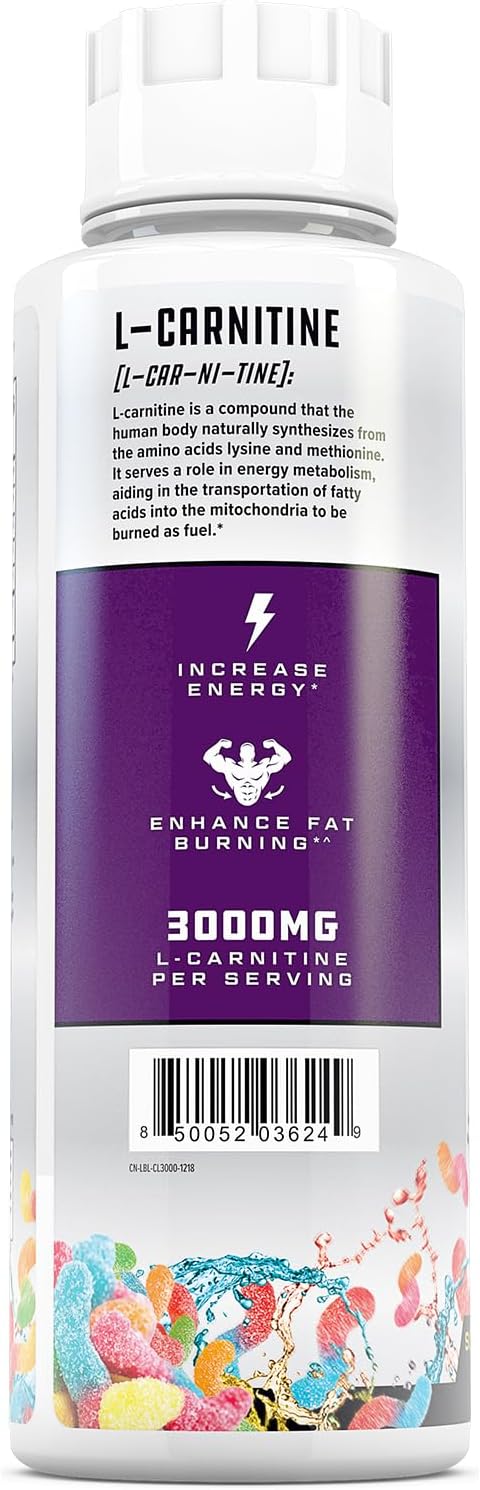 Cutler Nutrition Liquid L-Carnitine – Triple Power Blend (Acetyl L-Carnitine, L-Carnitine Tartrate) – Pre-Workout Energy, Endurance & Fat Metabolism – Sour Gummy Worm Flavor – Sugar-Free, Non-GMO – 16 fl oz