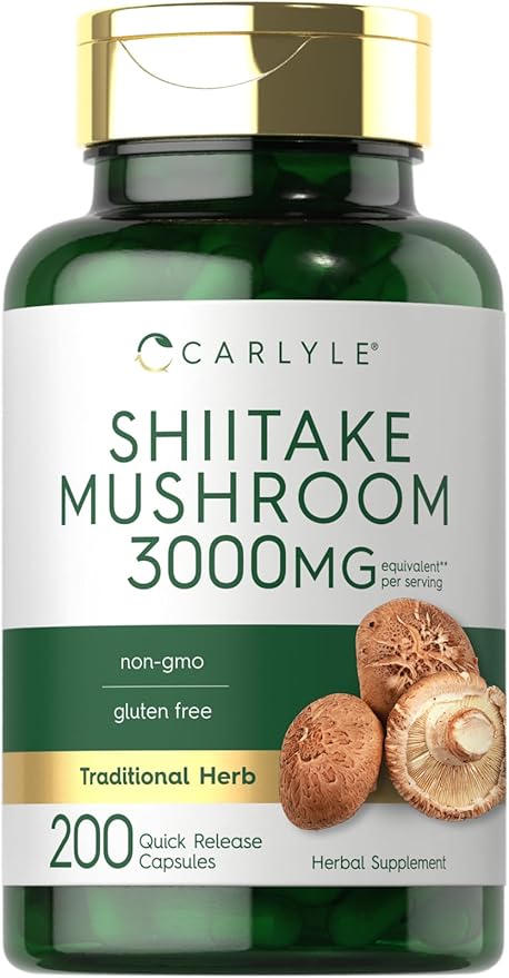 Carlyle Shiitake Mushroom Extract 3000mg – Immune & Antioxidant Support – 200 Capsules – Non-GMO, Gluten Free