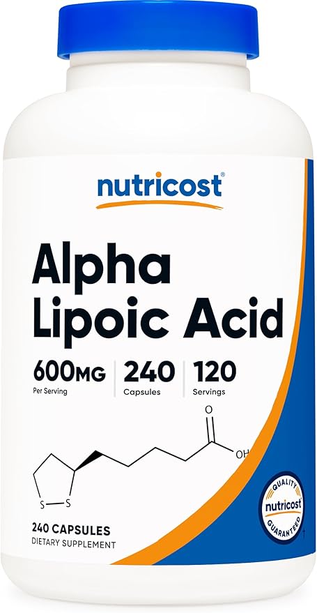 Nutricost Alpha Lipoic Acid 600mg – High Potency Antioxidant for Nerve, Energy & Metabolism – Non-GMO, Gluten-Free, Soy-Free, Vegetarian – 240 Capsules