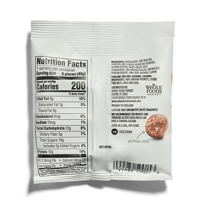 365 by Whole Foods Market Chewy Protein Bites – Vanilla Cashew & Almond, Vegetarian, 1.58 oz