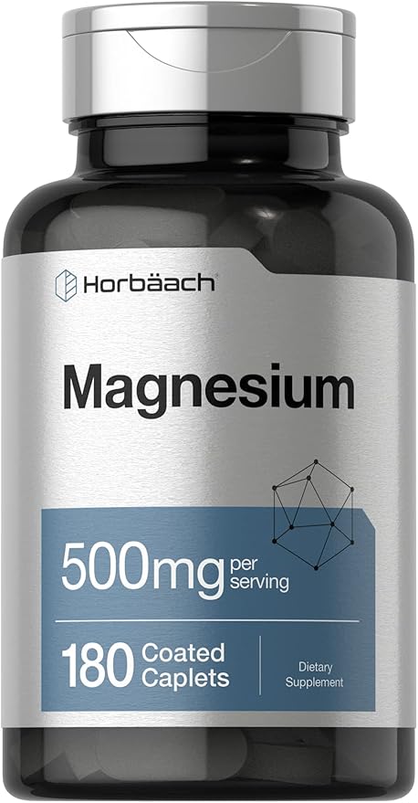 Horbäach Magnesium 500mg – Muscle, Nerve & Bone Support – 180 Vegetarian Caplets – Non-GMO, Gluten Free