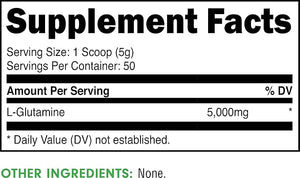 Bucked Up L-Glutamine Powder – 5000mg Per Serving, Essentials, 50 Servings, 250g Container