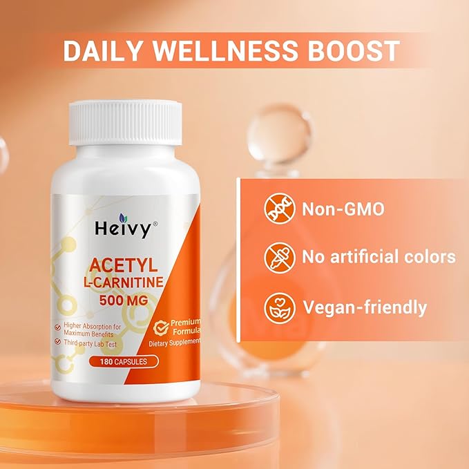 Acetyl L-Carnitine (ALCAR) 500mg – Brain, Nerve & Energy Support – Focus & Performance – Non-GMO, Gluten-Free – 180 Capsules