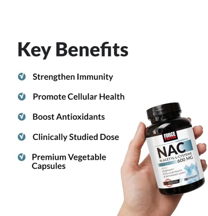 Force Factor NAC 600mg – N-Acetyl Cysteine for Liver Detox, Immune & Glutathione Support – Non-GMO, Gluten-Free – 200 Servings