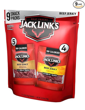Jack Link's Beef Jerky Variety Pack – Original & Teriyaki, 9-Pack, 1.25 oz Each, High Protein Meat Snacks