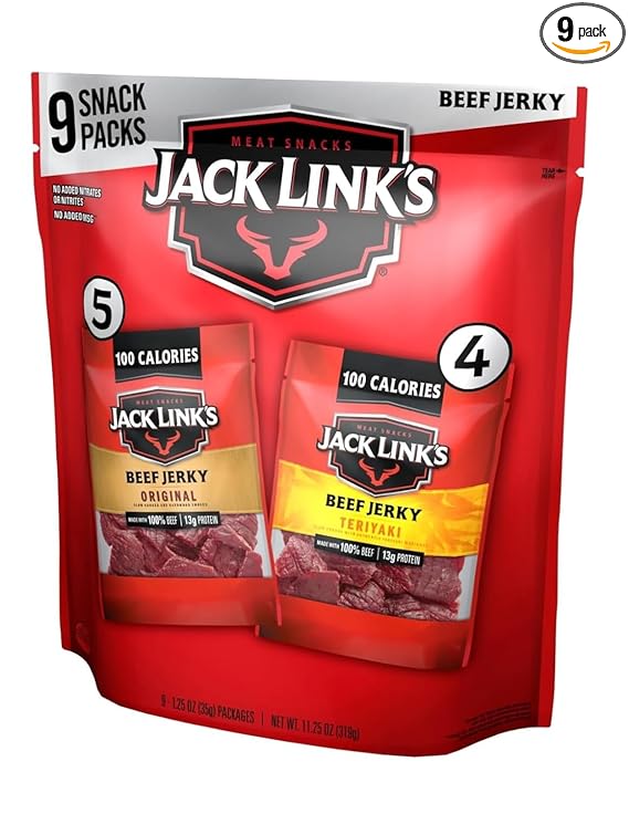 Jack Link's Beef Jerky Variety Pack – Original & Teriyaki, 9-Pack, 1.25 oz Each, High Protein Meat Snacks