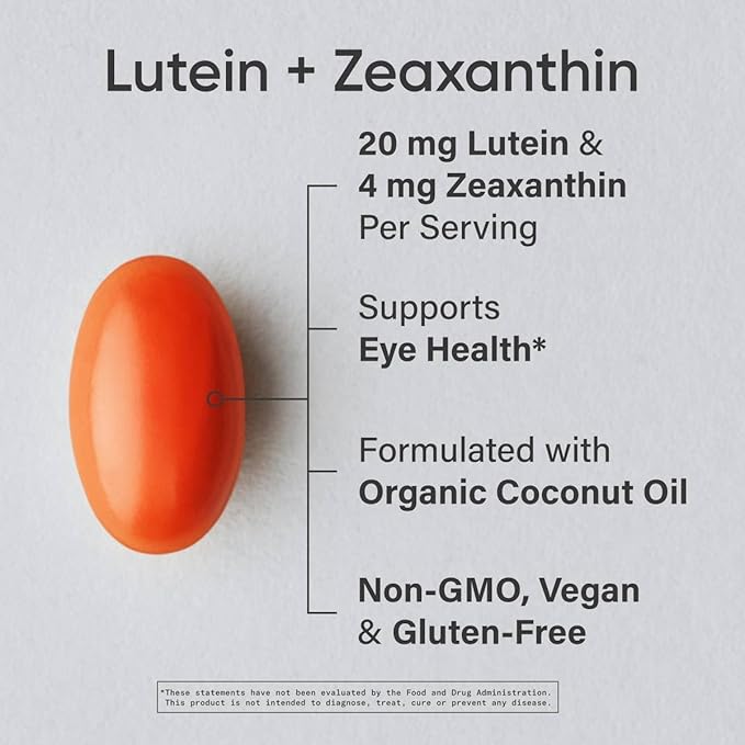 Sports Research Vegan Lutein 20mg + Zeaxanthin 4mg – Eye Health & Blue Light Protection – With Organic Coconut Oil – Non-GMO, Gluten-Free – 120 Softgels