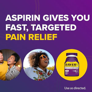 Bayer Extra Strength Aspirin 500mg with Caffeine for Fast Back & Body Pain Relief – Dual Action Formula, 200 Coated Caplets