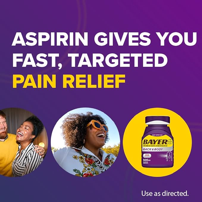 Bayer Extra Strength Aspirin 500mg with Caffeine for Fast Back & Body Pain Relief – Dual Action Formula, 200 Coated Caplets
