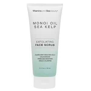 Vitamins and Sea Beauty Exfoliating Face Scrub – Monoi Oil, Sea Kelp & Natural Pumice, Clarifying & Firming Vegan Facial Exfoliator, Paraben-Free, 5.1 fl oz