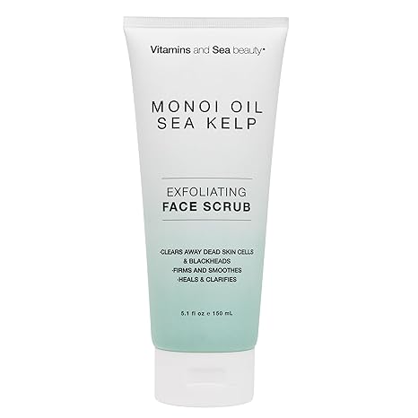 Vitamins and Sea Beauty Exfoliating Face Scrub – Monoi Oil, Sea Kelp & Natural Pumice, Clarifying & Firming Vegan Facial Exfoliator, Paraben-Free, 5.1 fl oz