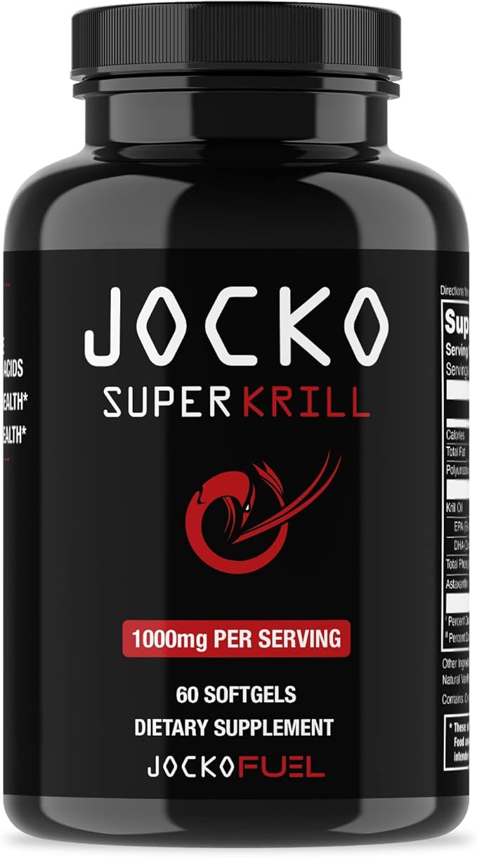 Jocko Fuel Antarctic Krill Oil 1000mg – Omega-3 DHA & EPA for Brain, Joint & Heart Support – Non-GMO, Gluten-Free – 60 Softgels