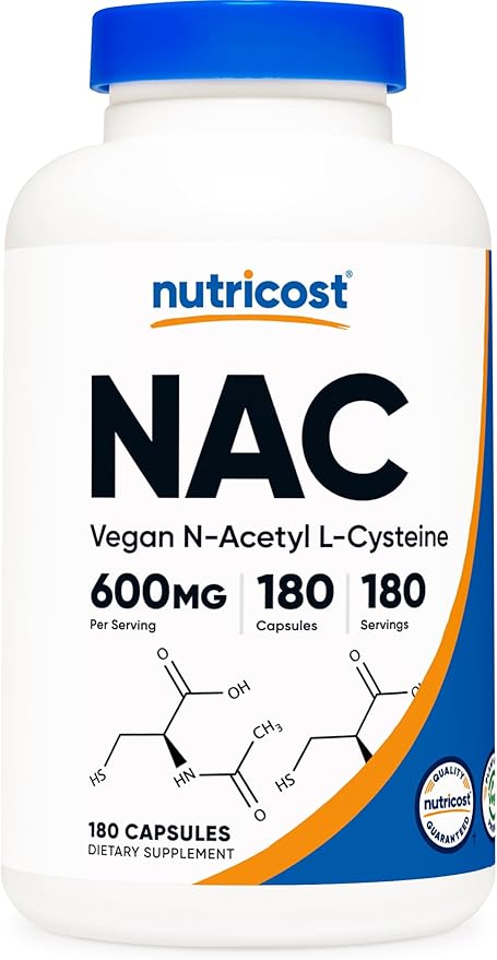 Nutricost NAC 600mg – N-Acetyl L-Cysteine Antioxidant & Detox Support – Non-GMO, Gluten-Free – 180 Veggie Capsules (Value Size)