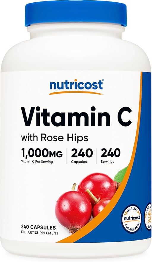Nutricost Vitamin C 1000mg with Rose Hips – Immune & Antioxidant Support – 240 Capsules – Non-GMO, Gluten Free
