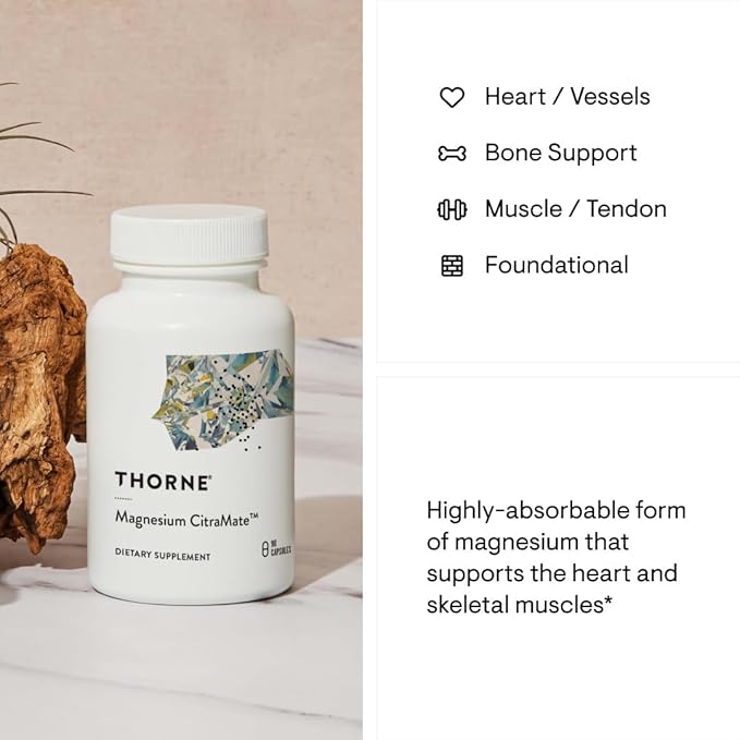 THORNE Magnesium CitraMate – Citrate-Malate Heart, Muscle & Bone Support – 90 Capsules