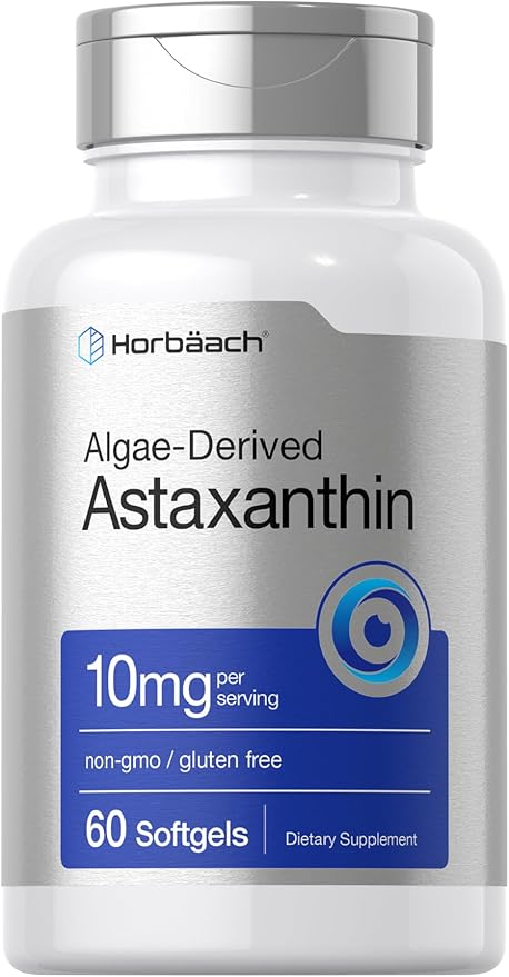 Horbaach Astaxanthin 10mg – Algae-Derived Antioxidant for Skin, Eyes, Joints & Immune Support – Non-GMO, Gluten-Free, Preservative-Free – 60 Softgels