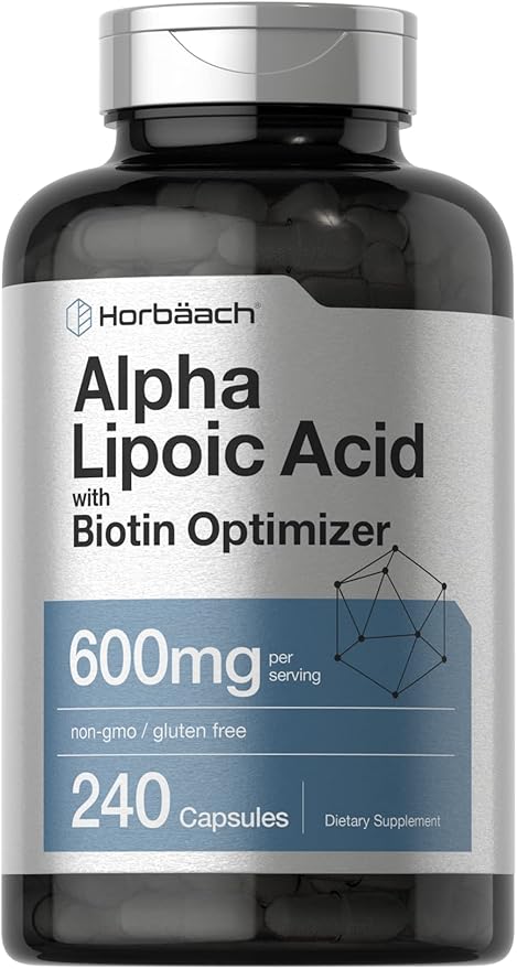 Horbaach Alpha Lipoic Acid 600mg with Biotin – High Potency Antioxidant for Energy & Nerve Health – Non-GMO, Gluten-Free – 240 Capsules (Value Size)