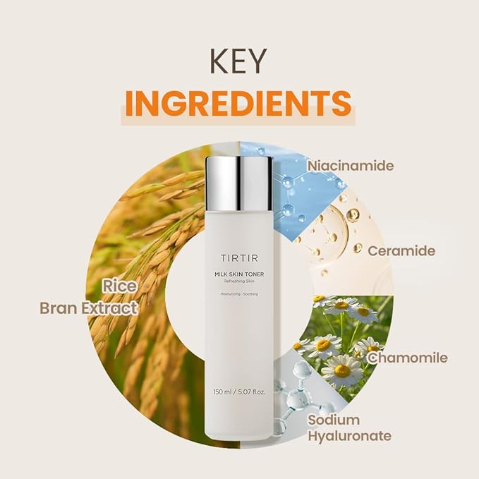TIRTIR Milk Skin Rice Toner – Hydrating Korean Toner with Niacinamide & Ceramide, Vegan, 150ml