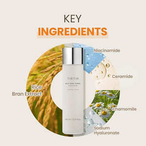 TIRTIR Milk Skin Rice Toner, Deep Hydrating Vegan Korean Toner with Niacinamide, Ceramide, Brightening, 150ml