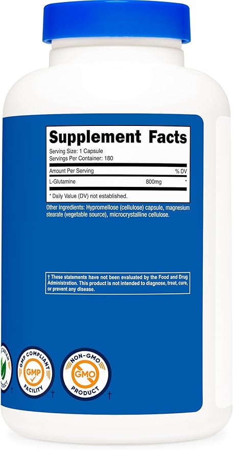 Nutricost L-Glutamine – 800mg, 180 Capsules, Gluten-Free, Non-GMO