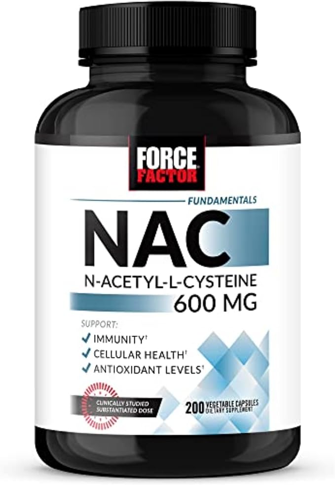 Force Factor NAC 600mg – N-Acetyl Cysteine for Liver Detox, Immune & Glutathione Support – Non-GMO, Gluten-Free – 200 Servings