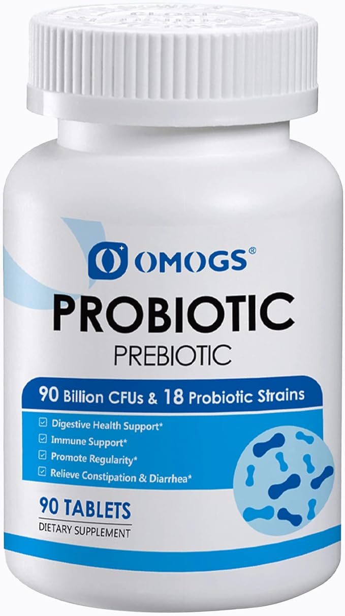 Probiotics 90 Billion CFUs with 18 Strains, 3 Organic Prebiotics & Vitamin C – Digestive, Immune & Metabolic Support – Non-GMO, Gluten-Free – 90 Tablets