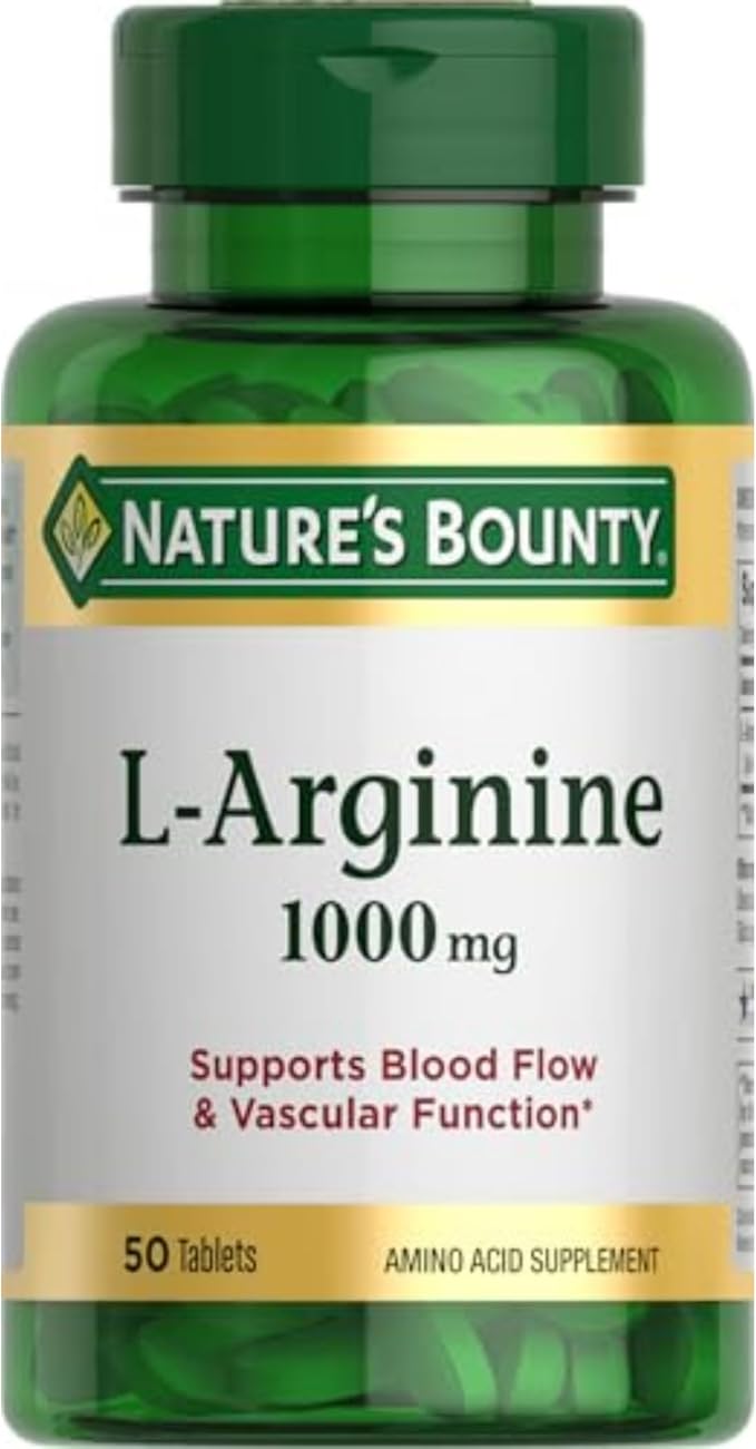 Nature’s Bounty L-Arginine 1000mg – Blood Flow & Vascular Function – Nitric Oxide Booster – Non-GMO, Gluten-Free – 50 Tablets