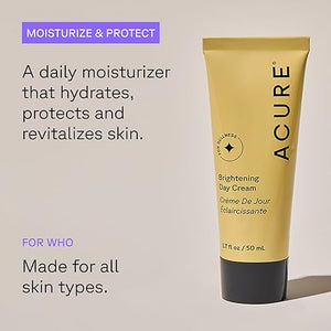 Acure Brightening Day Cream – Radiant Skin Moisturizer with Cica & Argan Oil, Vegan, Lightweight, 1.7 oz