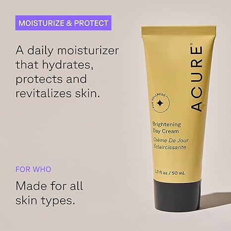 Acure Brightening Day Cream – Radiant Skin Moisturizer with Cica & Argan Oil, Vegan, Lightweight, 1.7 oz