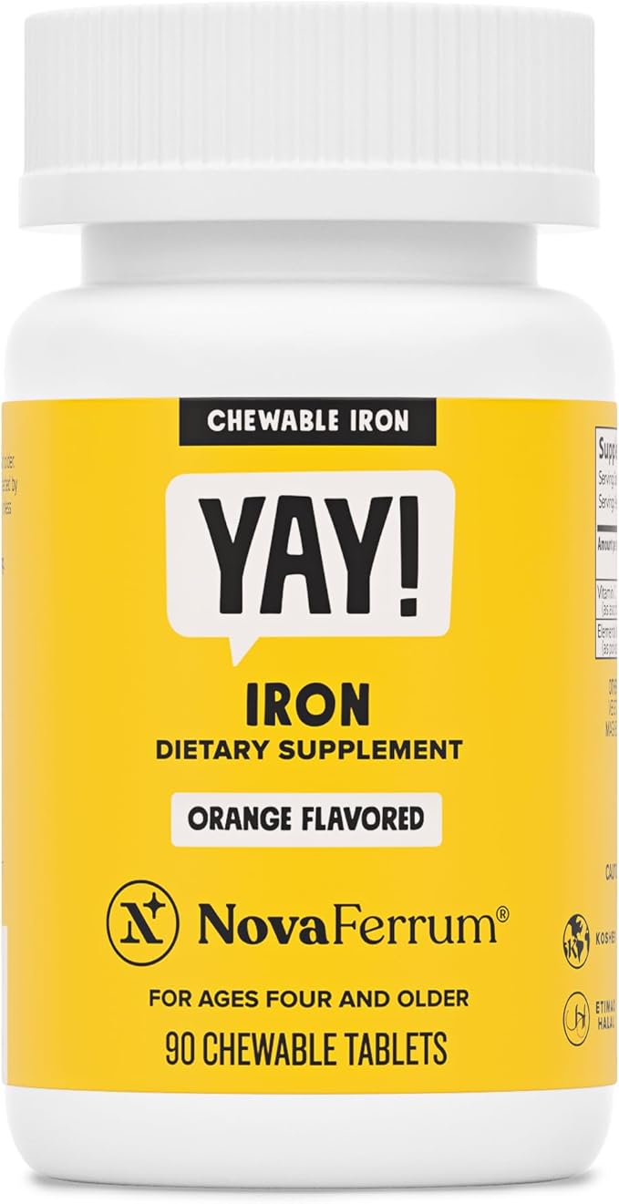 NovaFerrum Yay Chewable Iron 18mg – Vegan, Sugar Free Iron for Kids & Adults – Orange Flavor – 90 Servings